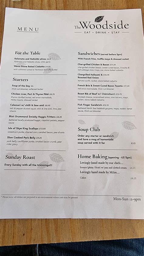woodside doune menu.